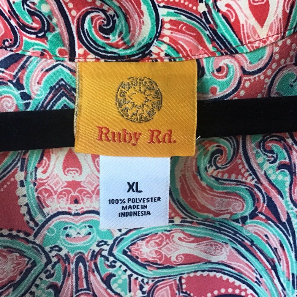 Ruby Rd. Kimono Cover Up Robe Size XL Red Floral Fringe - Picture 4 of 7